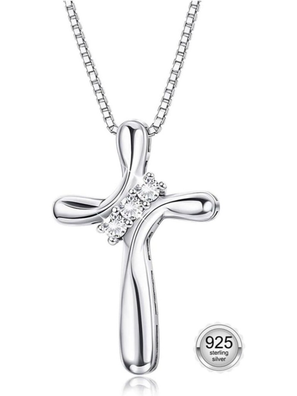 Women’s Silver 925 Sterling 3-StoneCubic Zirconia Cross Necklace with CZ 18 Inch